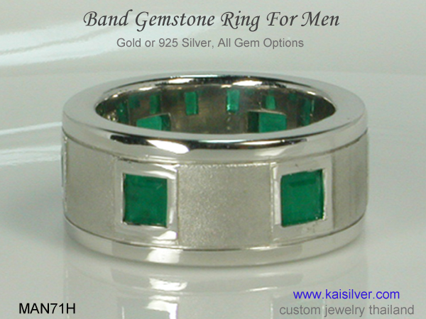 mens green gem ring with emerald 